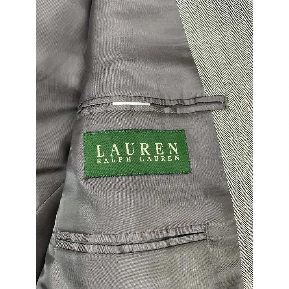 Lauren Ralph Lauren Silk Wool Suit Coat Jacket Men's 40R Beige/Brown Herringbone